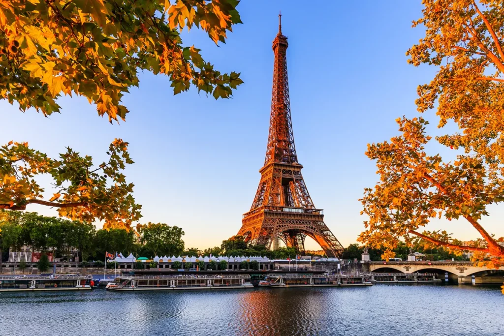 Eiffel Tower in Paris in autumn.