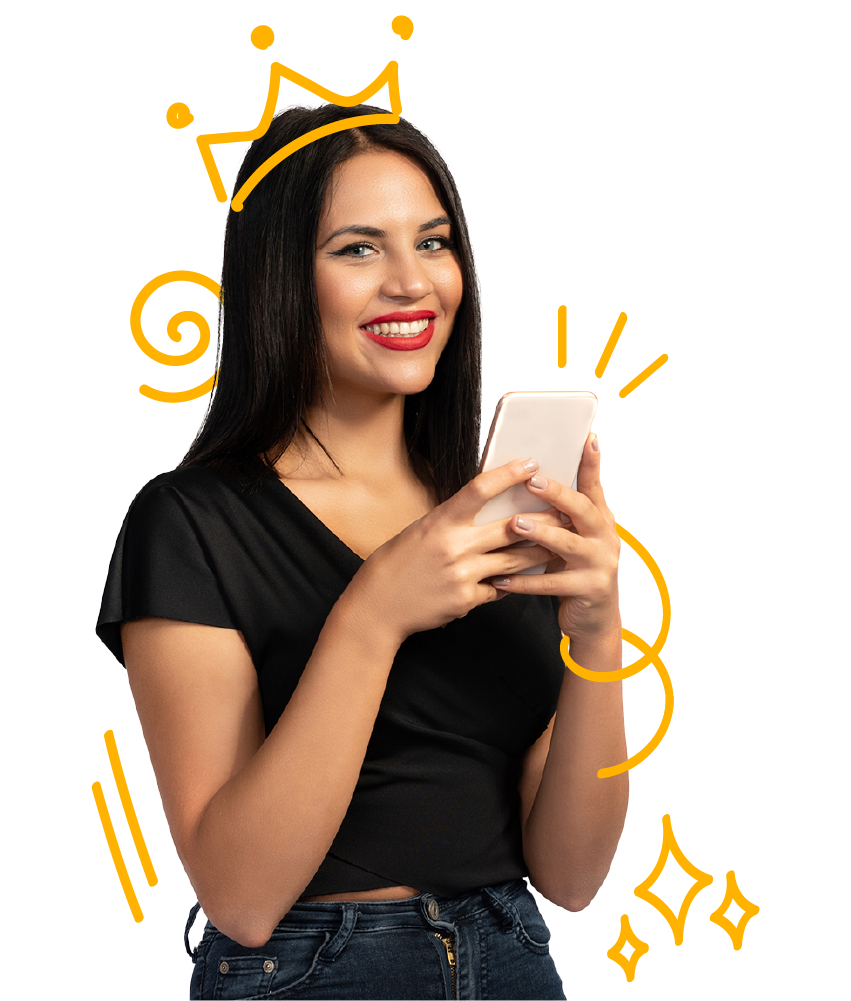 Learn Spanish hero image of a woman holding a phone