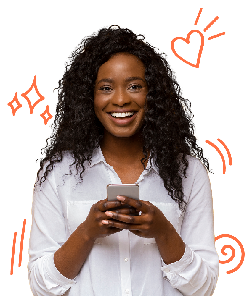 Learn Shona hero image of a woman holding a phone