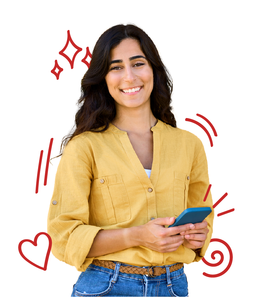 Learn Kurdish (Kurmanji) hero image of a woman holding a phone