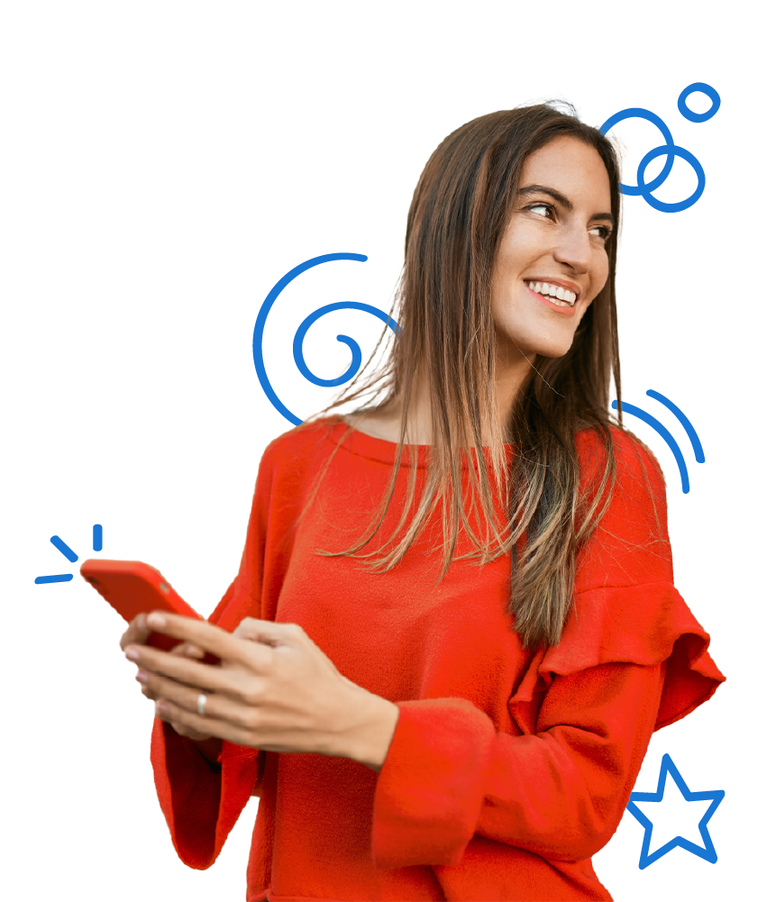 Learn Bosnian hero image of a woman holding a phone