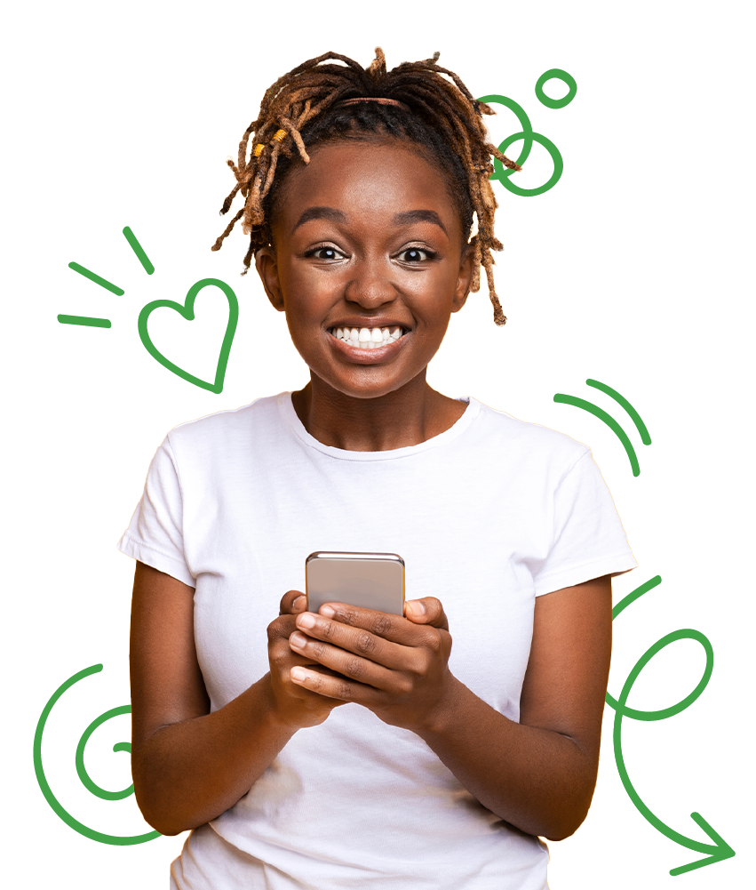 Learn Kirundi hero image of a woman holding a phone