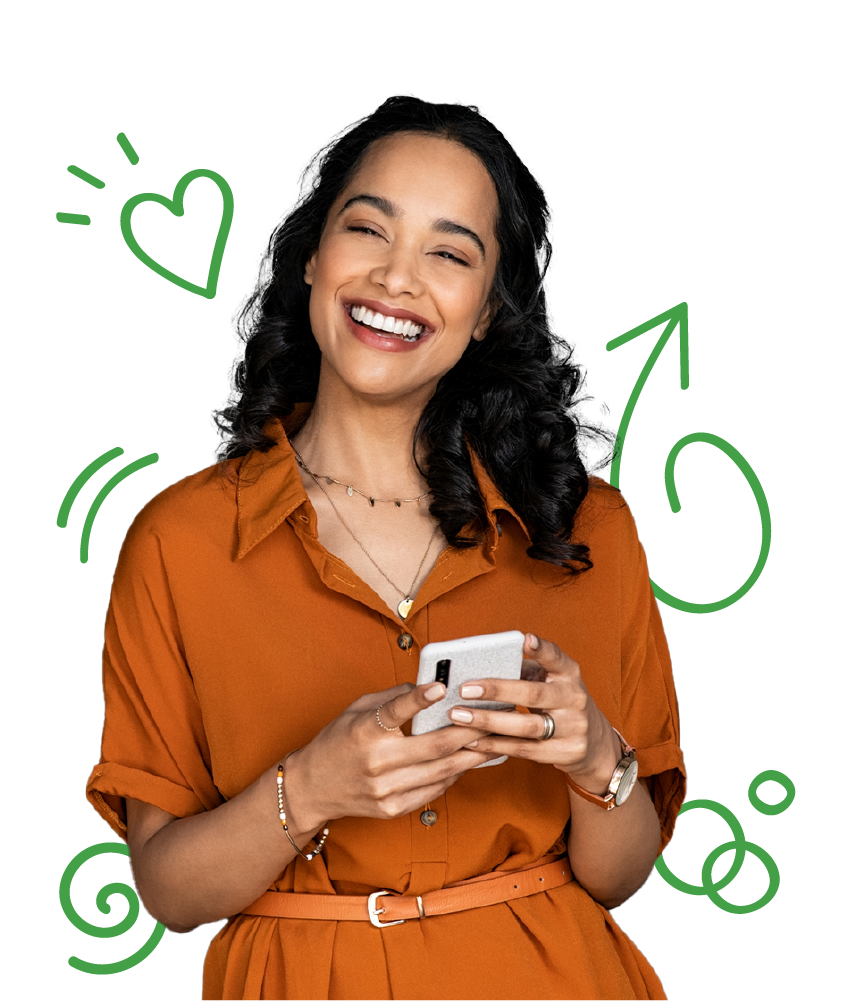 Learn Arabic (Moroccan) hero image of a woman holding a phone